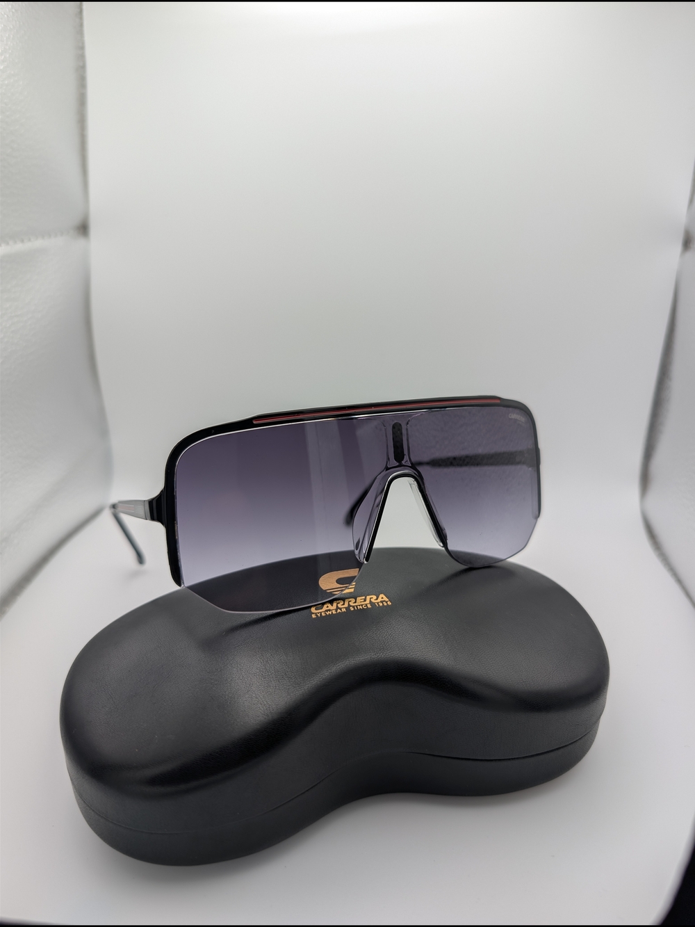 Carrera Men’s Shield Sunglasses Black Frame with Gradient Gray Lens Italian Luxe